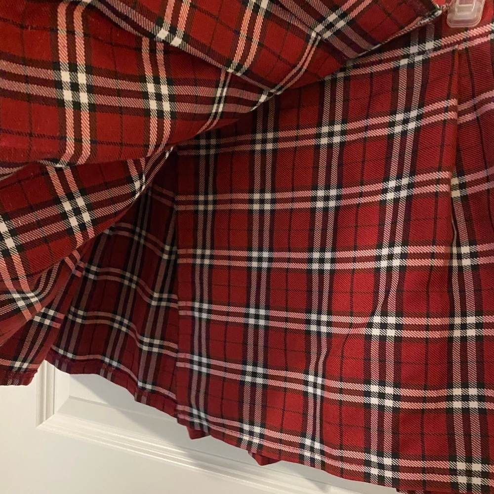 Plaid Wrap Skirt Dark Red White Black Size S/M - Picture 4 of 7